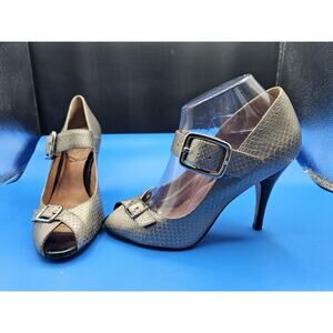 Corso Como Peep Toe‎ Mary Jane Leather Pumps Heels Metallic Snakeskin Size 8